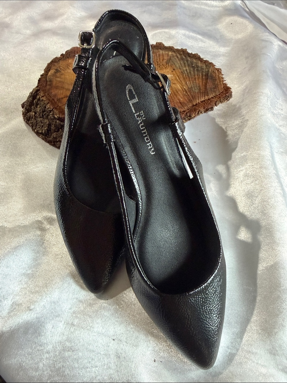 Cz by Laundry  Black Pointed Slingback Flats - Patent Look